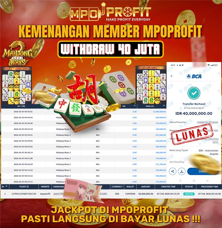 MPOPROFIT JACKPOT SLOT PGSOFT! KEMENANGAN MURNI DI (MAHJONG WAYS 2 TOTAL RP. 40.000.000,- LUNAS)